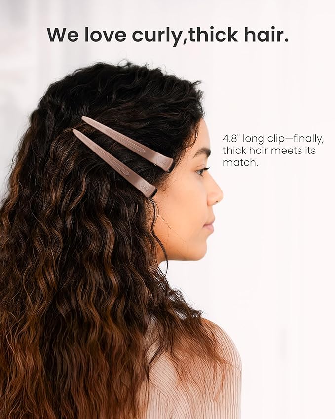AIMIKE Extended Sectioning Hair Clips w/Built-in Silicone Band, 4.8" No-Crease Non-Slip Hair Styling Clips for Thick, Long Hair – Blow Drying,Hair Rollers, Rust-Free –6 Pack, Mocha Mousse