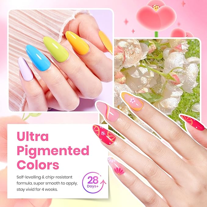 Beetles Neon Gel Polish Set - 36 Colors Dewdrop Flora Gel Nail Kit Spring Jelly Pink Milky White Yellow Purple Green Natural Classic Color Set Soak Off UV LED Home Salon Summer Gift for Women