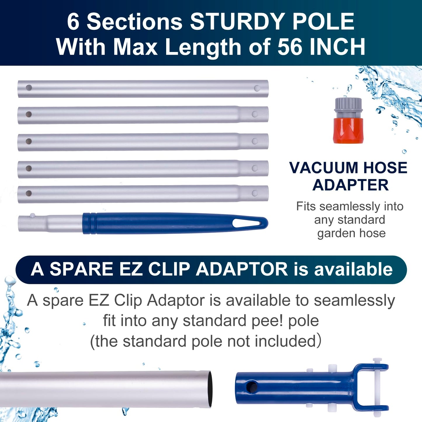 POOLAZA Manual Pool Vacuum for Above Ground Pool Upgrade with Fine Mesh Bag& 56" Pole, Handheld Pool Vacuum Jet Underwater Cleaner, Spa Pool Vacuum Cleaner Attach to Garden Hose