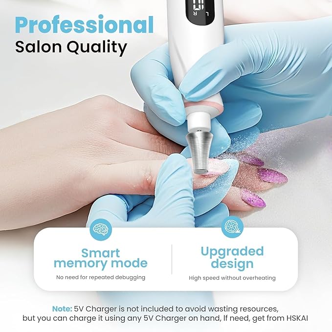 Professional Nail Drill Kit: Electric Nail File with LCD & Lamp, Long-Lasting Thick Toenail Grinder, Rechargeable & Cordless Toe Nail Dremel Tools for Women & Men Manicure and Pedicure Gifts