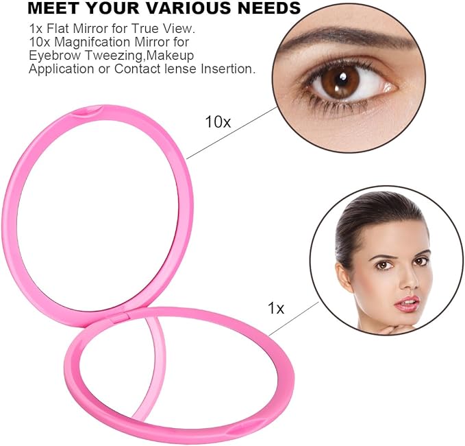 deweisn Magnifying Compact Cosmetic Mirror Elegant Compact Pocket Makeup Mirror, Handheld Travel Makeup Mirror with Powerful 10x Magnification and 1x True View Mirror for Travel or Your Purse