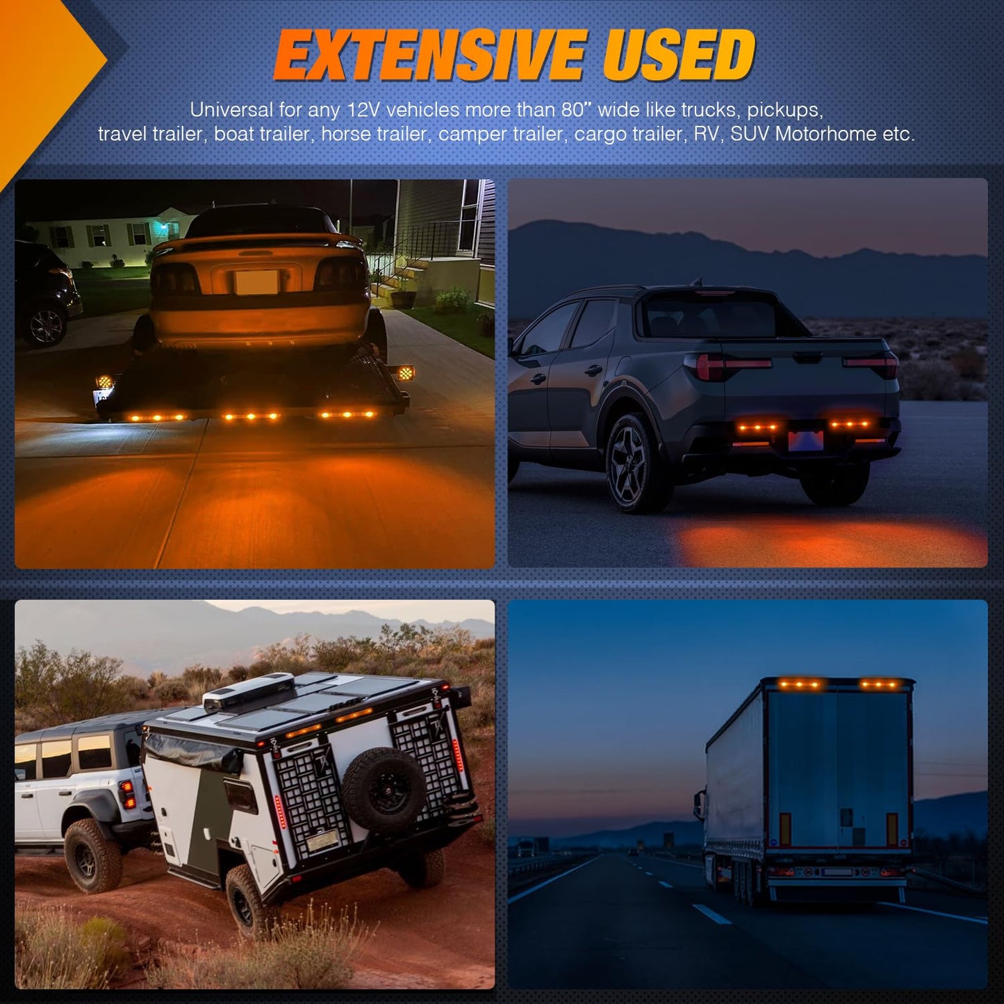 Nilight 9 LED Marker Tail Trailer Light Bar 14.2Inch 2 PCS Amber Clearance Identification Running Mark ID Rear Stainless Steel Bracket for 12V Pickup Truck RV Boat