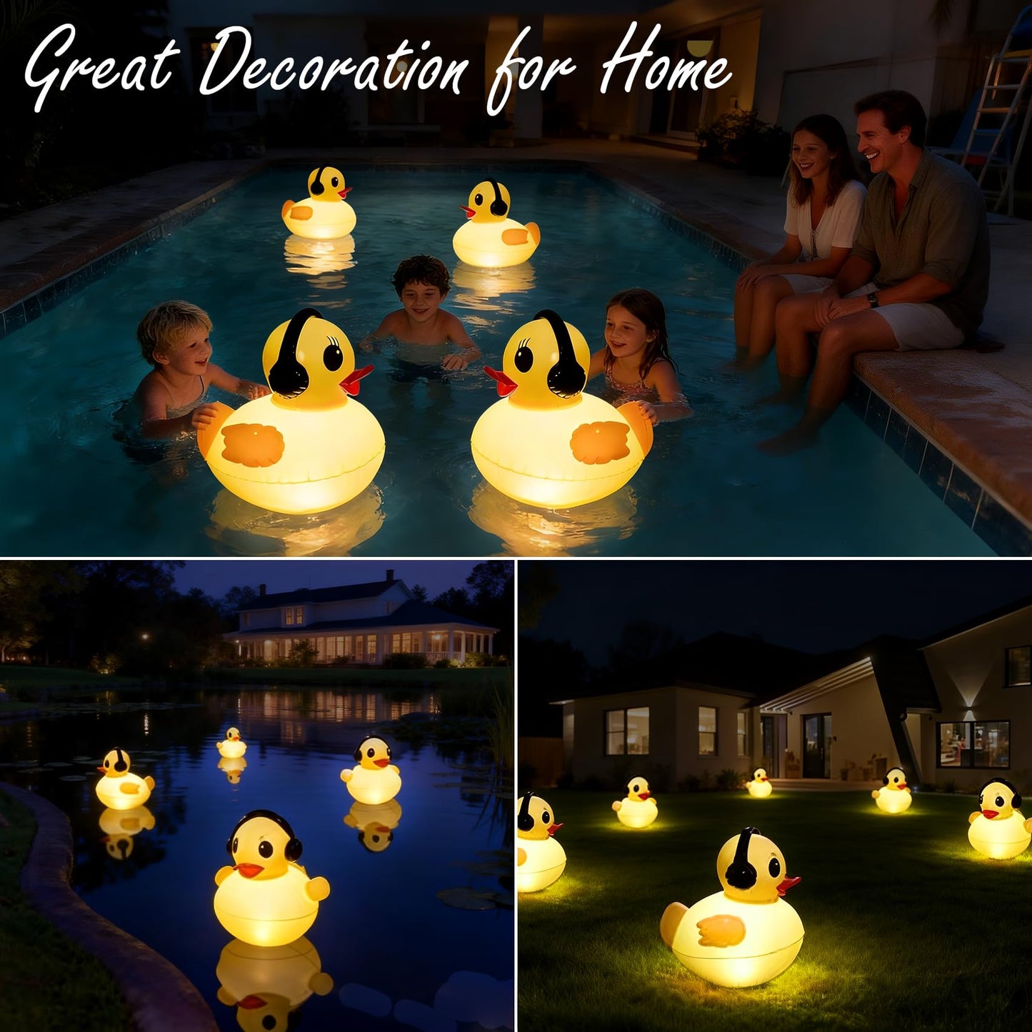 Floating Solar Pool Lights, 16 inch Waterproof Pool Lights that Float, Light up LED Pool Accessories, Glow Duck Pool Light, Inflatable Solar Floating Light for Pools,Pond,Hot tub,Party-2pcs