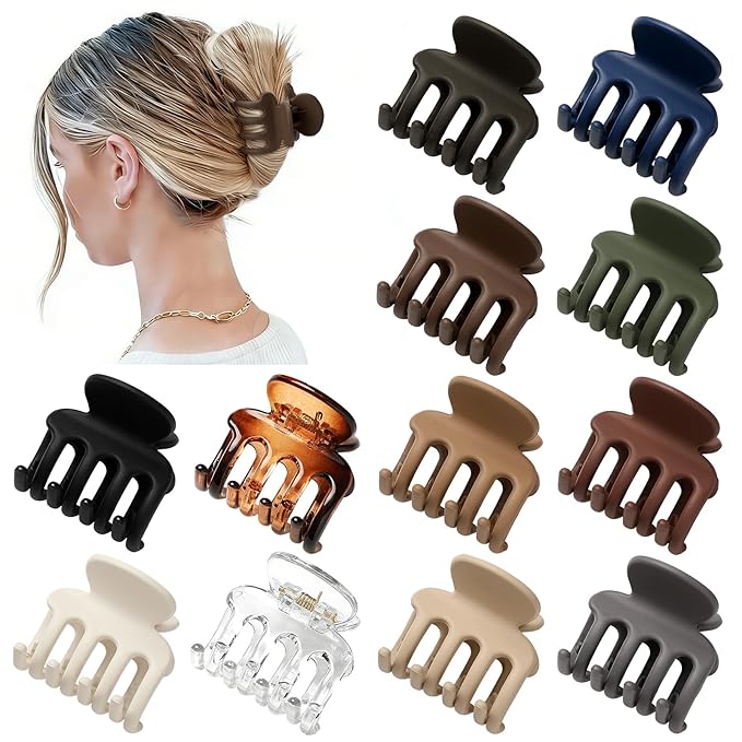 12Pcs Hair Clips for Women 1.8 Inch Small Claw Clips for Thin Hair Medium Hair Claw Clips for Thick Hair Accessories for Women Girls (Transparent)