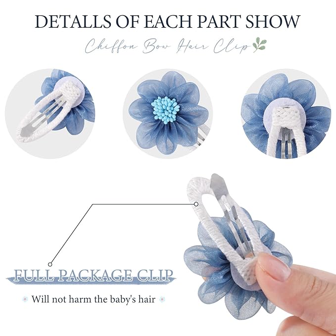 YHXX YLEN Chiffon Flower Hair Clips Snap Hair Clips Non Slip Wrapped Handmade FloralBaby Hair Clips Hair Accessories For Girls Newborn Infant Kids Toddle 20PCS