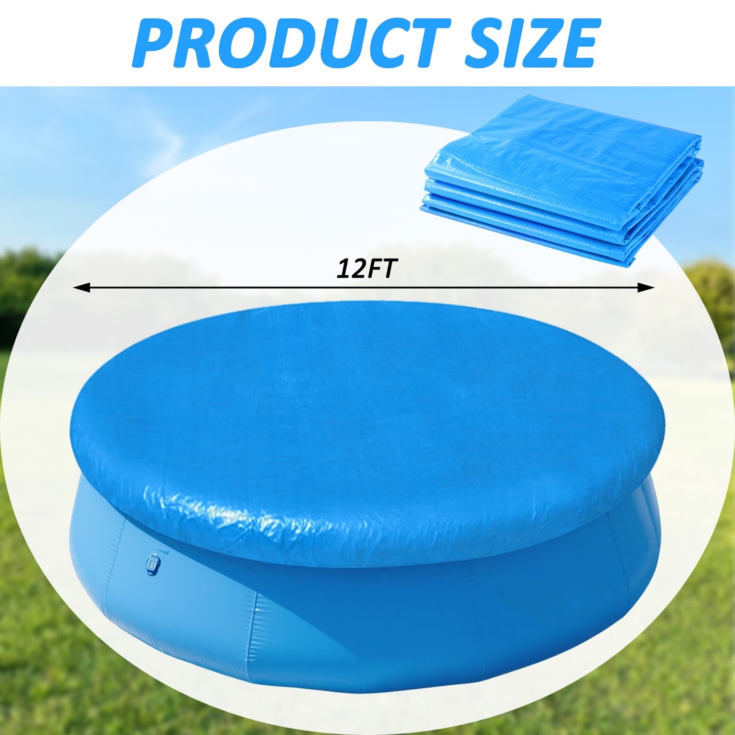 12FT Round Inflatable Above Ground Pool Cover Round Pool Cover with Drawstring Design for Easy Installation