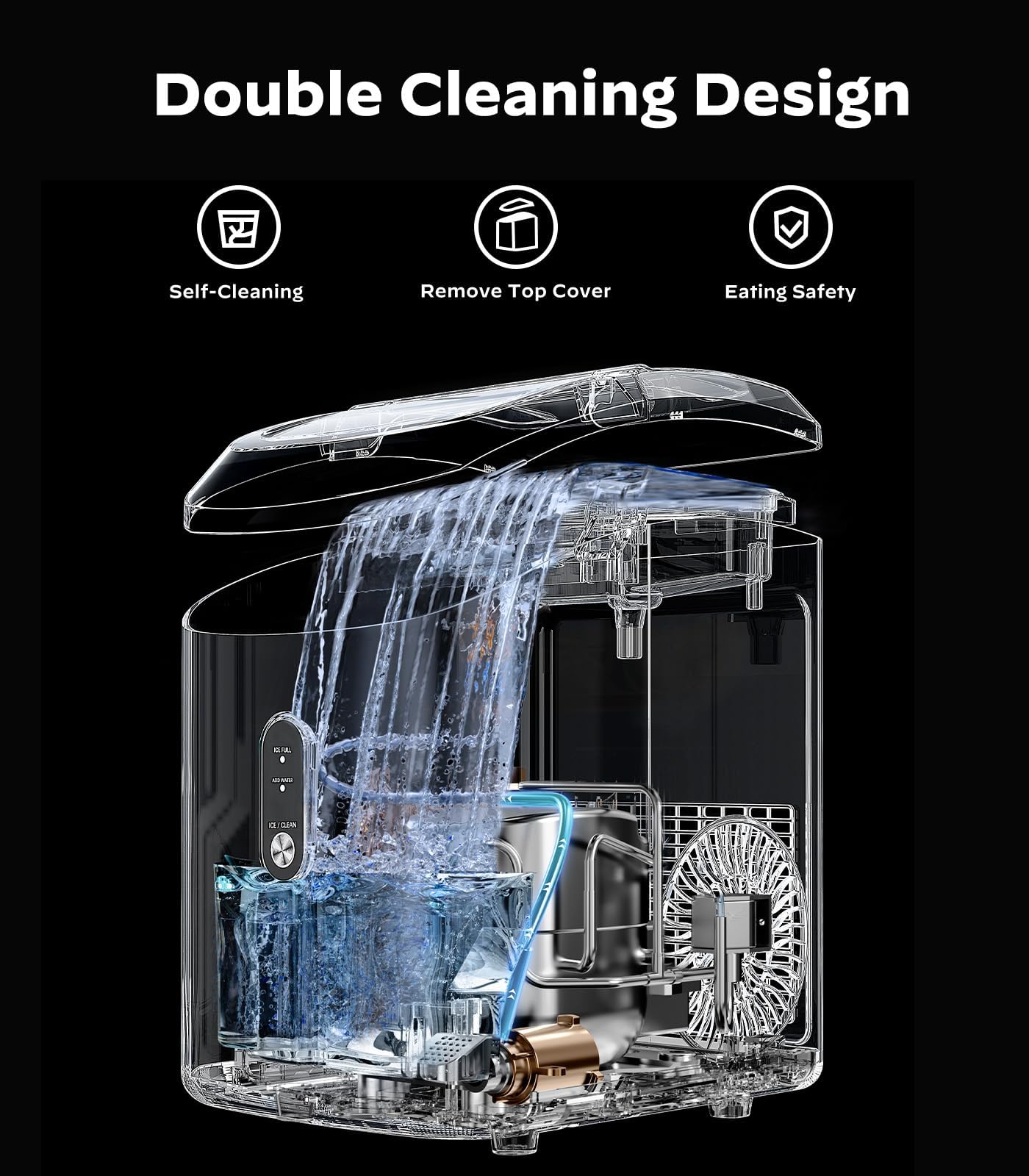 Silonn Nugget Ice Maker Countertop - 33lbs/24H, Pebble Ice Maker Machine with Self-Cleaning Function, Portable Ice Makers for Home Kitchen Office