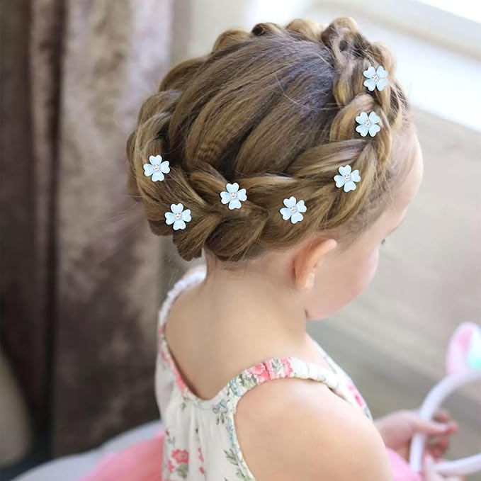 YISSION 20 Pcs Mini Blue Flower Hair Clips with Rhinestone Cute Hair Pins Decorative Hair Clips Wedding Hair Barrettes Bridal Hair Accessories for Girls Women