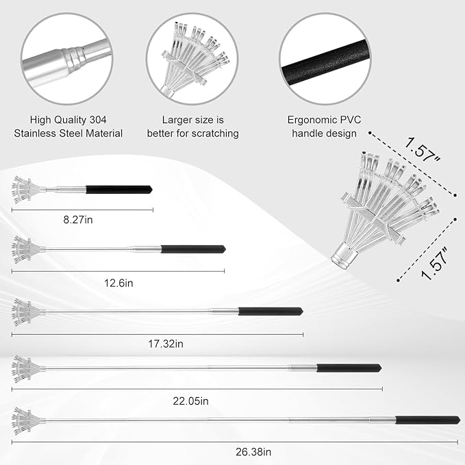 XKOS 4 Pack Different Back Scratcher Portable Telescoping with Rubber Handles, Extendable Metal Back Massager Tool with Beautiful Box, Stocking Stuffers for Men Women Adults (Black)