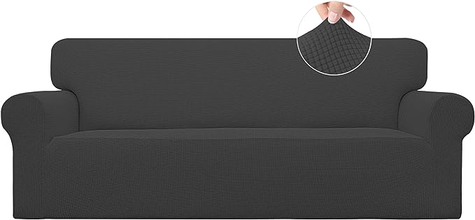 Easy-Going Stretch Sofa Slipcover 1-Piece Sofa Cover Furniture Protector Couch Soft with Elastic Bottom for Kids, Polyester Spandex Jacquard Fabric Small Checks (Sofa, Dark Gray)