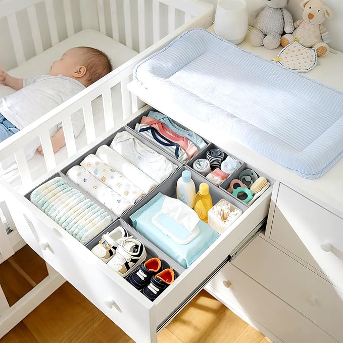 DIMJ Drawer Organizer Clothes 30 Pack - Foldable Baby Organizers and Storage & Closet Organizers for Bedroom, Closet - Nursery Organization Dresser Dividers for underwear, Sock,Bra, Belt, Tie, Gray