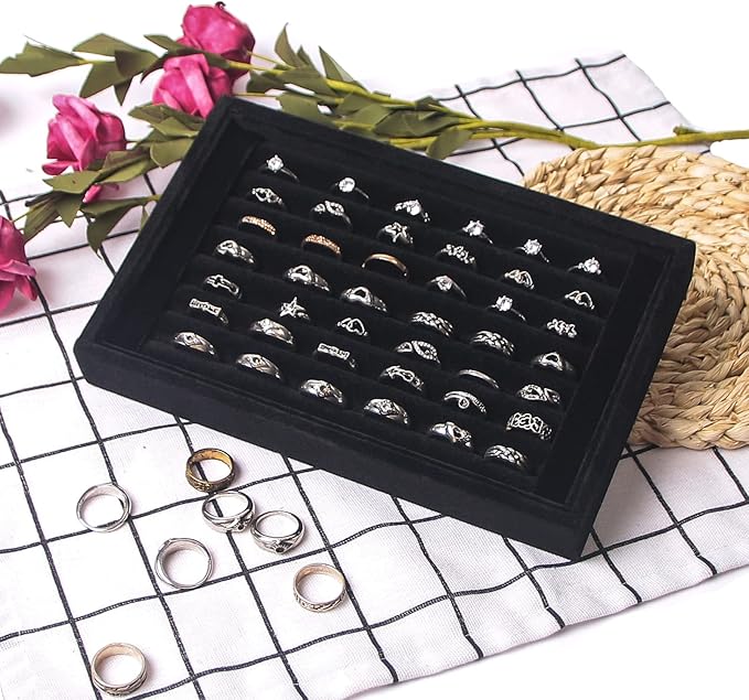 Ring Holder Display Tray Jewelry Organizer Stands for Selling Rings Earrings Show (Black)