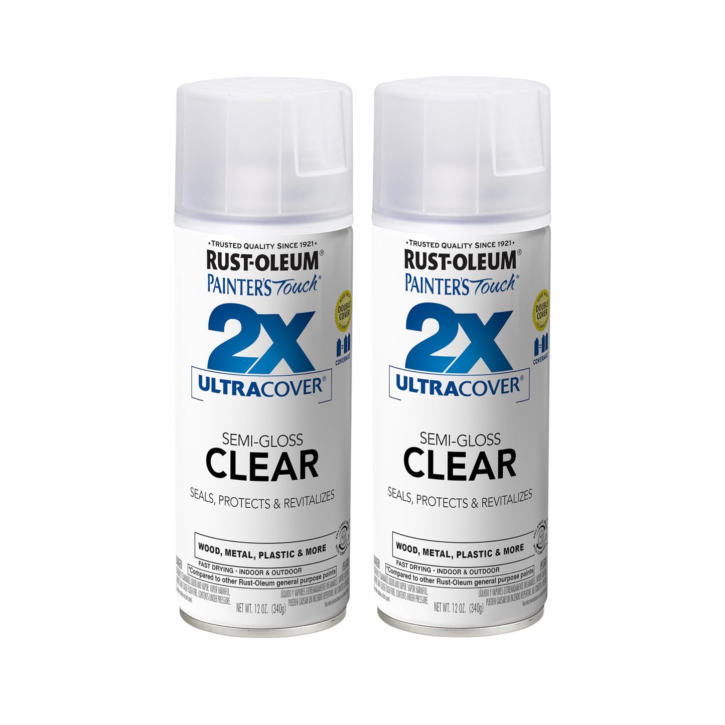 Rust-Oleum 249859-2PK Painter's Touch 2X Ultra Cover Spray Paint, 12 oz, Semi-Gloss Clear, 2 Pack