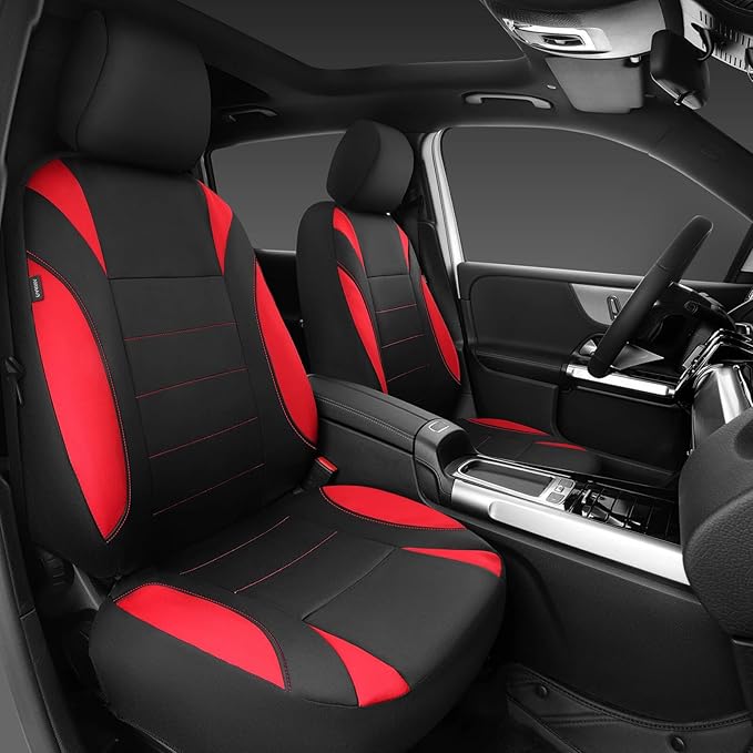 CAR PASS Neoprene Wetsuit Seat Covers, Waterproof Car Seat Covers Front with 5mm Composite EVA, Universal Fit for Car,Sedan, SUV TrucksAnti Slip, Airbag Compatible(Black and Red