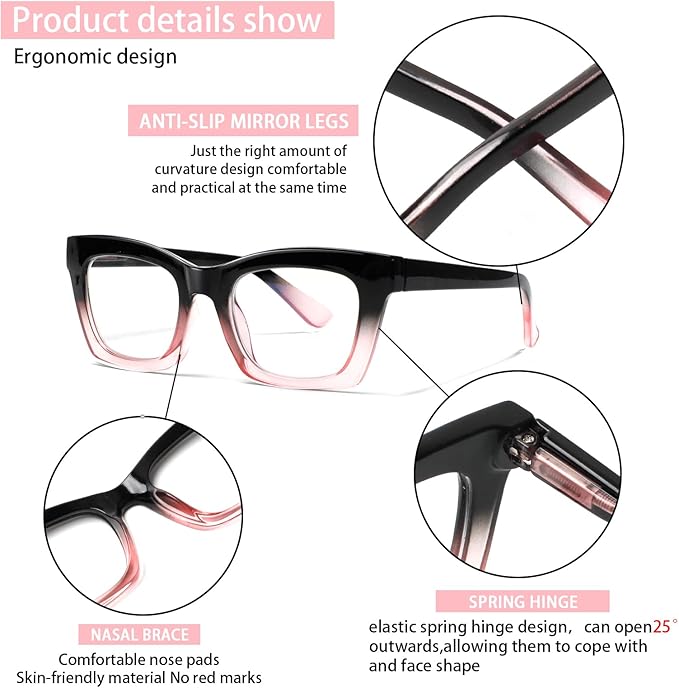 6 Pack Reading Glasses for Women Blue Light Blocking Computer Square Readers with Spring Hinge (Mix Color, 1.50, x)