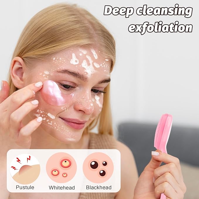 2Pack Silicone Face Brush Manual Face Scrub Brush Soft Facial Brushes Waterproof Exfoliating Face Brush Skin Friendly Face Cleaner Brush for Women and Men Blackheads Makeup Residues Removal(Pink)