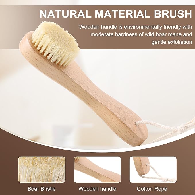 DEBETOOL Wooden Face Dry Brush with Natural Boar Bristle 2-Pack Exfoliating Facial Dry Brush with Hanging Rope - Gentle for Face & Body Cleaning
