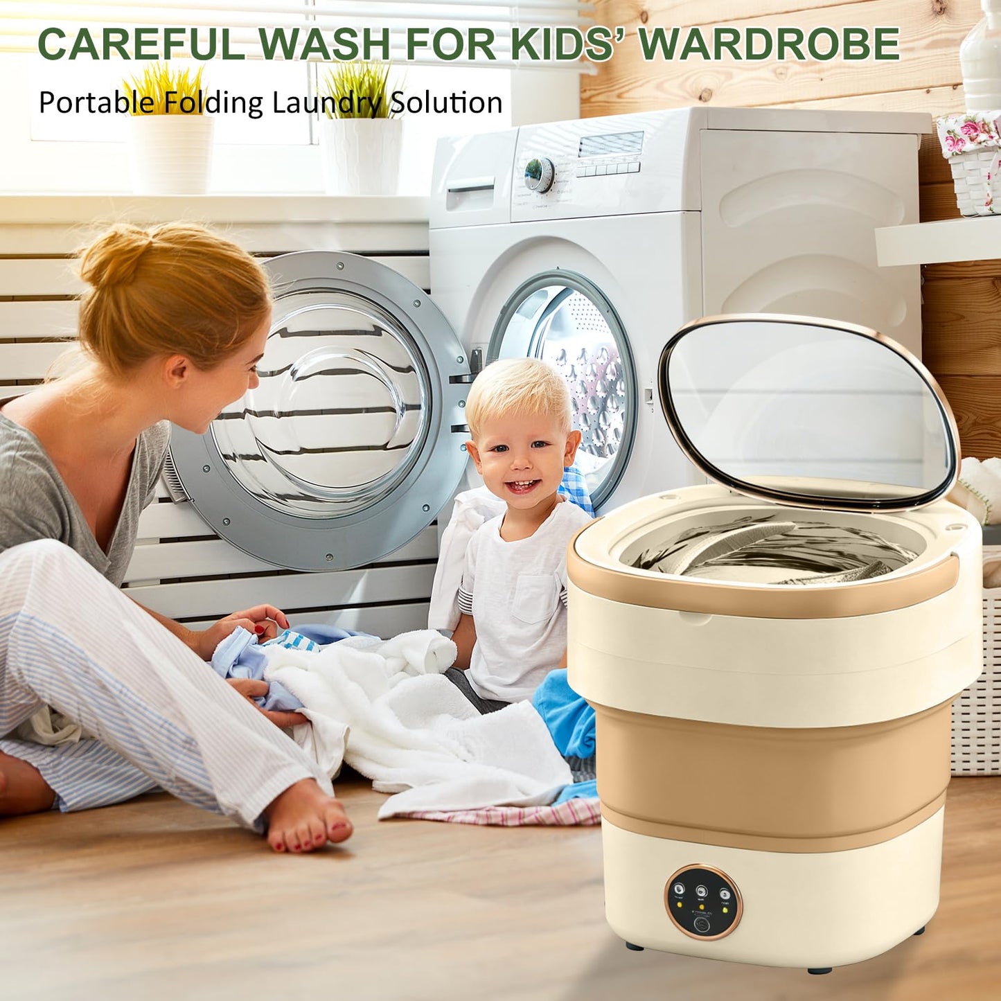 Portable Washing Machine 20L —Small Foldable Washer with Spin Basket, 3 Mode Deep Clean — Mini Laundry Machine for Travel, Dorms, Camping, Ideal for Baby Clothes, Underwear, Socks Beige