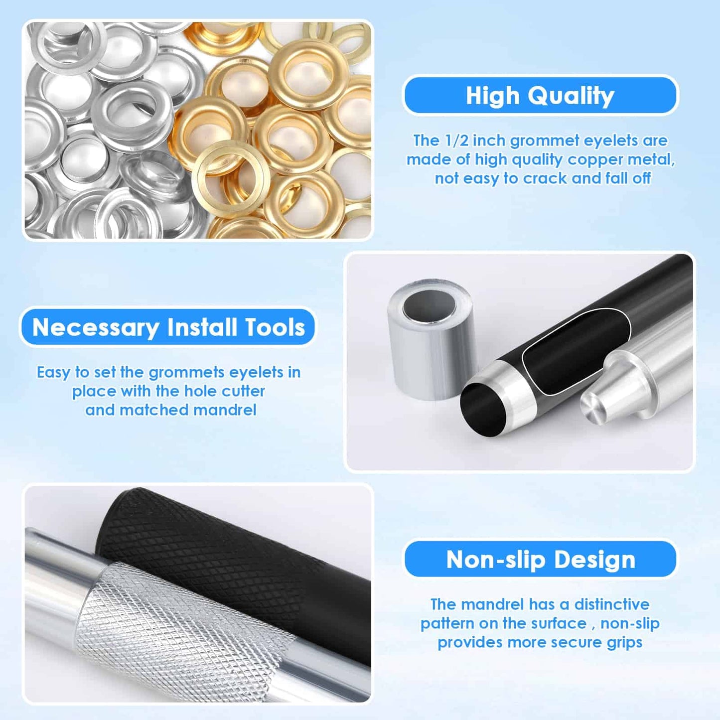120 Sets Grommet Tool Kit 1/2 Inch, Cridoz Grommet Eyelets Kit with Setting Tools and Storage Box for Fabric, Tarps, Curtains
