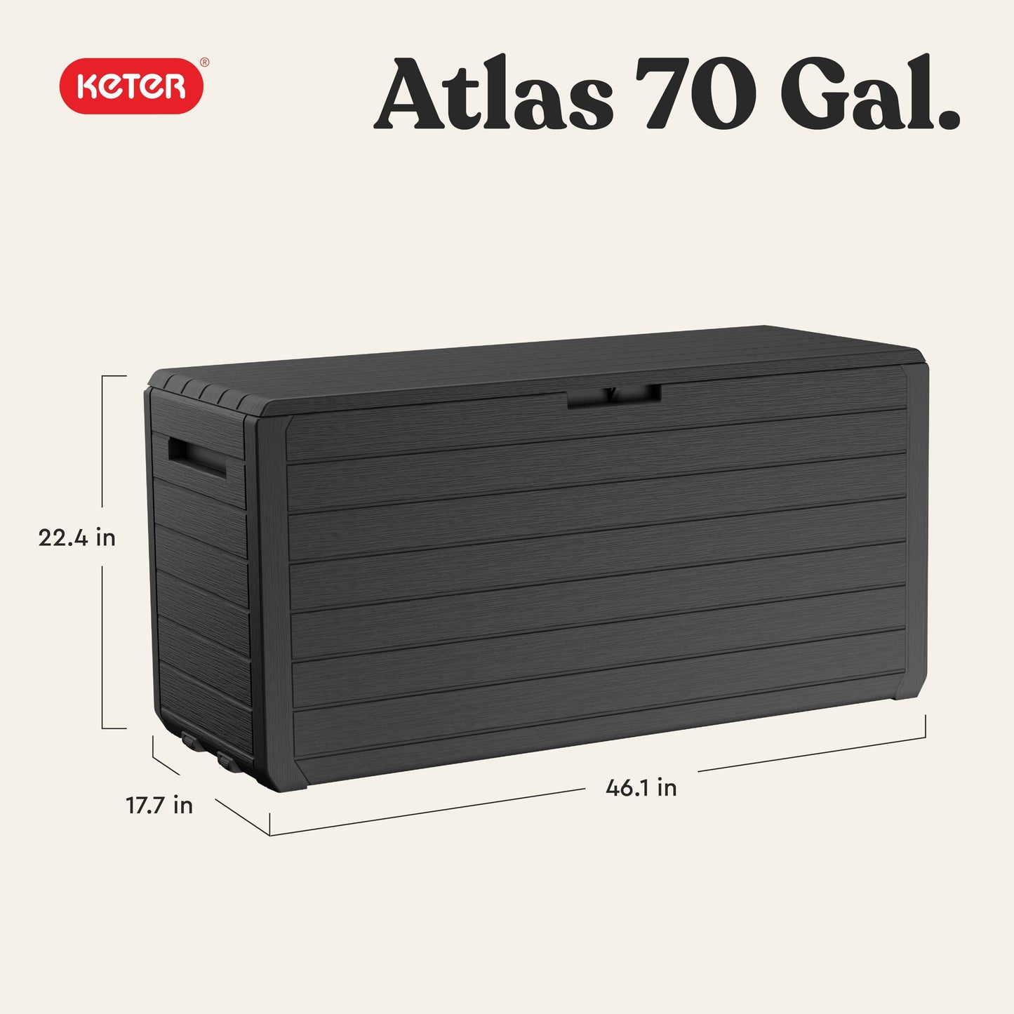Keter Atlas 70 Gallon Deck Box – Weather‑Resistant Outdoor Storage Chest for Patio, Yard & Pool, Durable Resin Construction, Lockable Lid, Easy‑Open Design