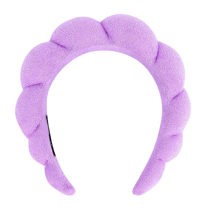 Women's Spa Terry Cloth Headband for Face Washing, Makeup Removal, Shower - Puffy Sponge Hair Accessory (Purple)