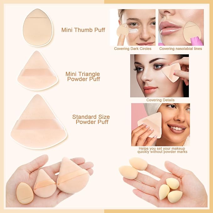 17PCS Makeup Sponges Set with 6PCS Powder Puff, 3PCS Mini Makeup Sponges Blender, 3PCS Foundation Mini Make Up Sponge Puff and 1PCS Make Up Sponges Holder
