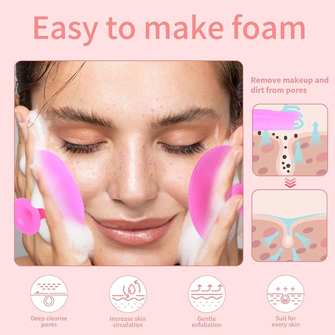 3 Pcs Lip Scrub Brush with Silicone Facial Cleansing Brush,2 Pcs Face Scrubber Gentle Exfoliating,Removing Blackhead,Massaging