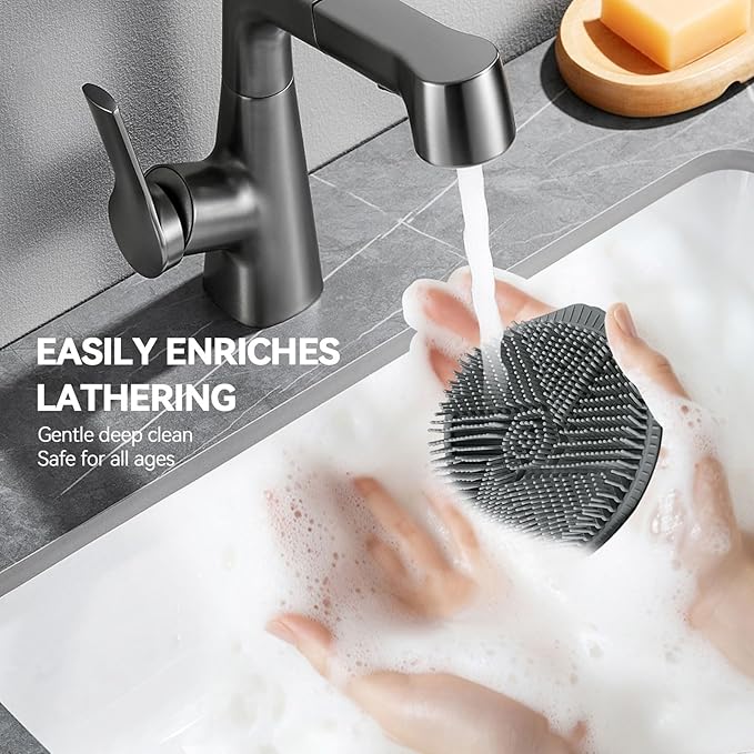 Silicone Body Scrubber, Dual-Sided Silicone Loofah for Shower, Exfoliating Body Brush Scrubber for Men and Women for All Skin, Scalp Scrubber Lather WellÃ¯Â¼ÂEasy to Clean (Gray)