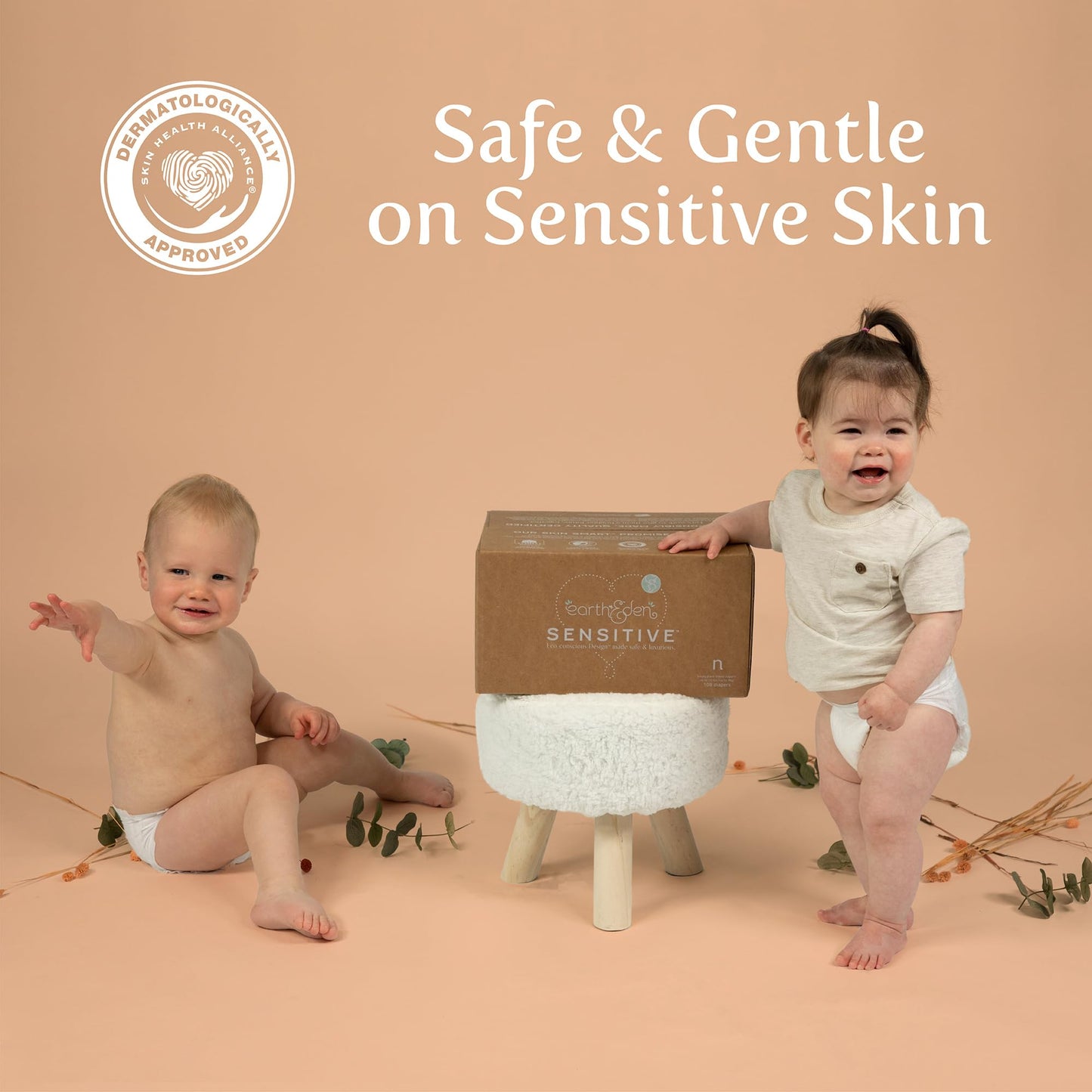 Earth & Eden Sensitive Baby Diapers, Size 5 (172 Count) - Eco-Conscious & Hypoallergenic Diapers - No Harsh Chemicals - Comfortable and Gentle on Skin - Dermatologically Approved