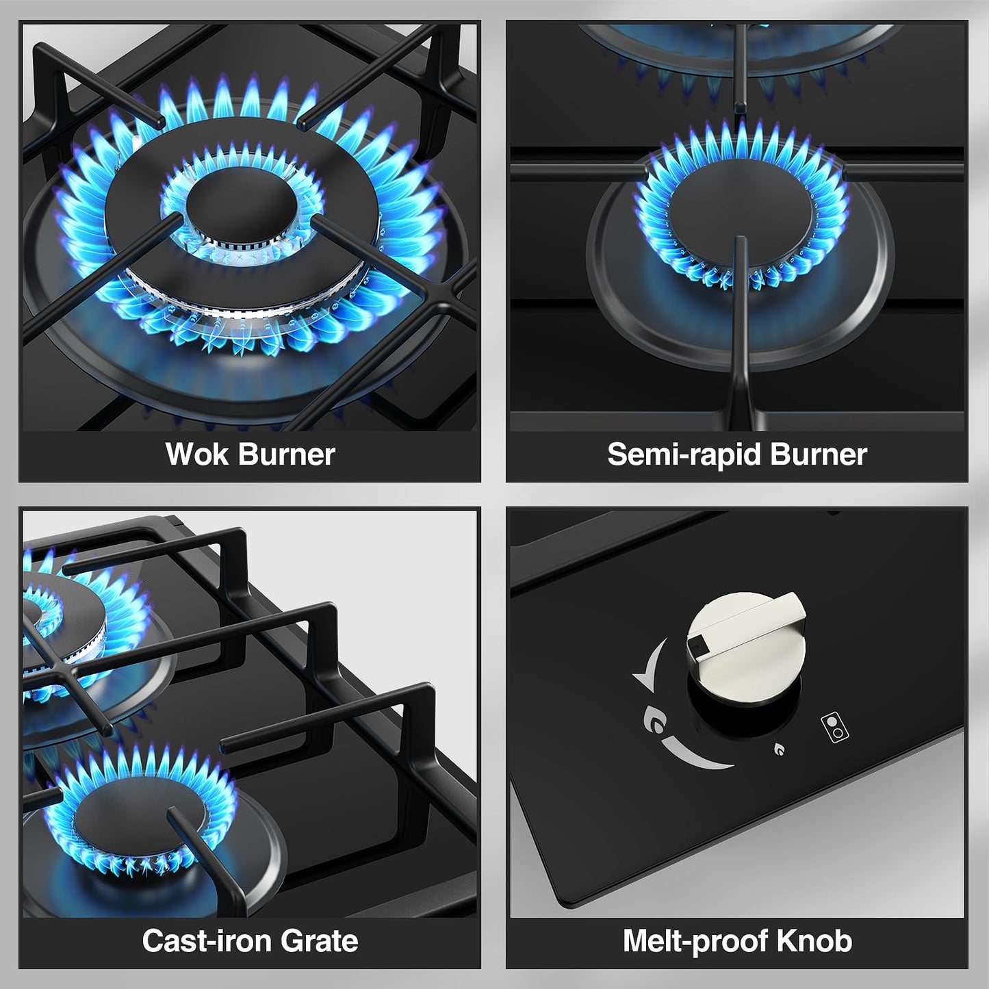Gas Stove 2 Burner Propane Cooktop 12 inch, Nafewin Tempered Glass Portable Gas Cooktop Stove Burner with Thermocouple Protection, Lpg/Ng Dual Fuel Built-in Hob for Apartments, Outdoor, Rvs