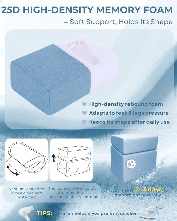 Blue Adjustable Foot Rest for Under Desk at Work – Ergonomic Memory Foam Footrest Pillow with Washable Cover, DIY Height Adjustment for Office Chair, Gaming&Home Use (Sky Blue)