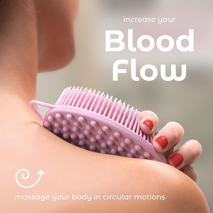 MainBasics Silicone Body Scrubber Dual-Sided Shower Loofah and Massaging Nodes (Pink, Massage)