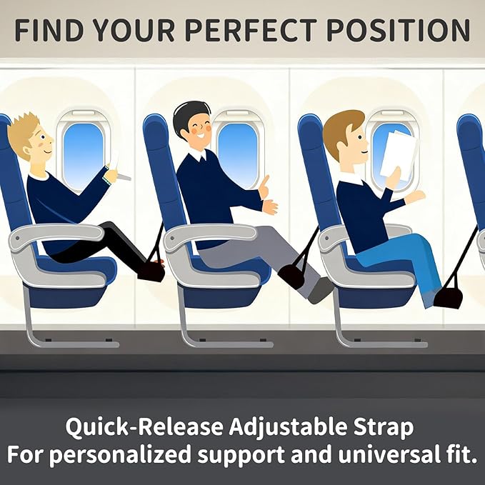 Airplane Foot Hammock for Flight, Adjustable Foot Rest Under Desk, Portable Wide Foot Support for Long Trips & Office, Travel Essentials, Best Airplane Gadgets & Travel Gifts (2 PC)