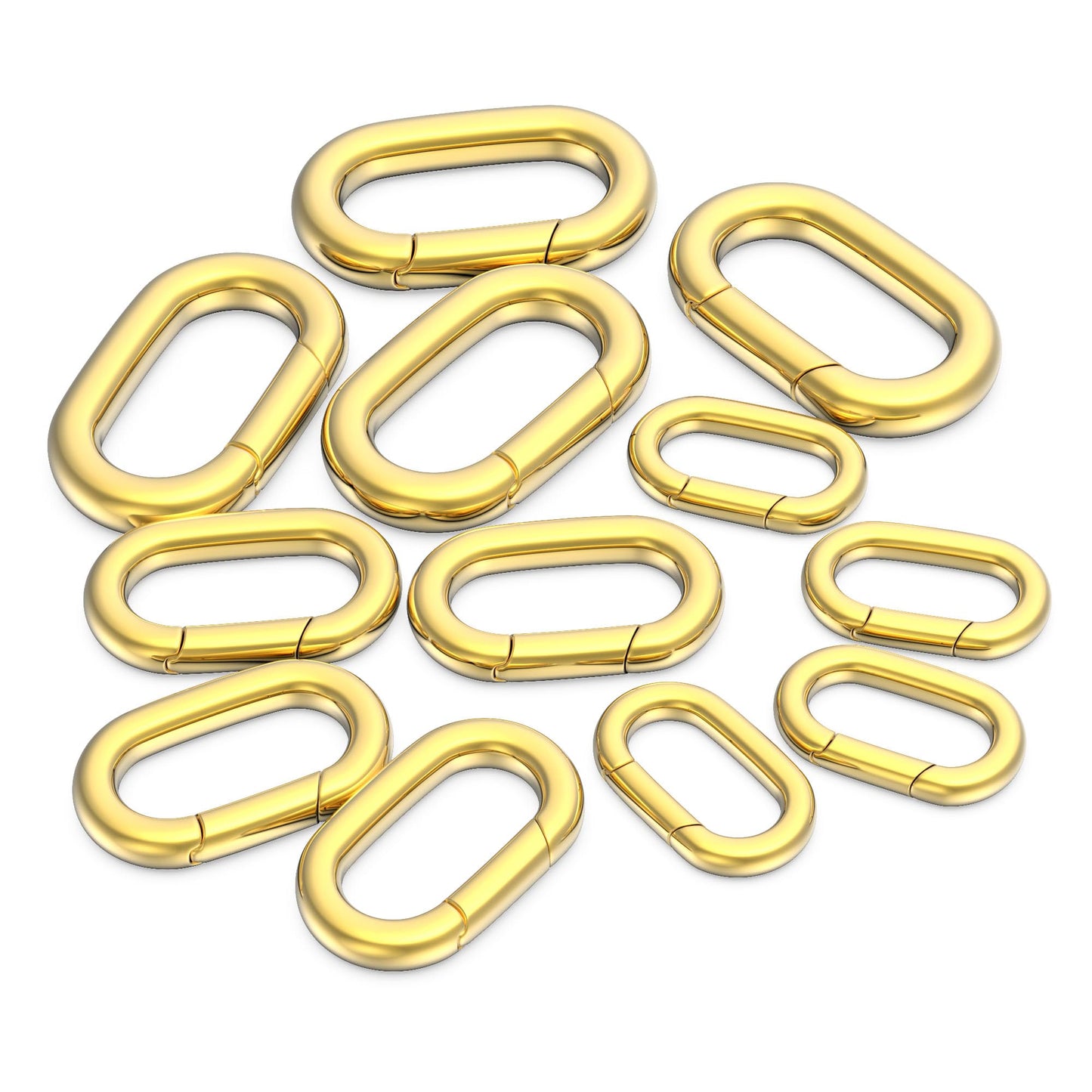 OHINGLT 12Pcs Carabiner Clip Pendant Clasps – 18K Gold Necklace Clasp and Closures, Bracelet Charm Connector for Women (3 Size)