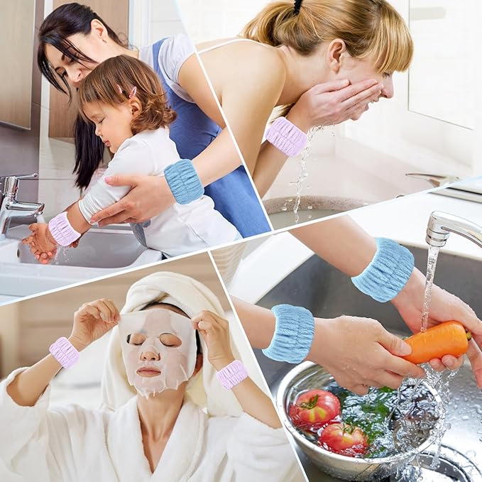 Wrist Bands for Washing Face, 4pcs Spa Face Washing Wristbands, Microfiber Arm Wrist Towels, Absorbent Wash Wristbands for Woman Men, Prevent Water from Spilling Down Your Arms