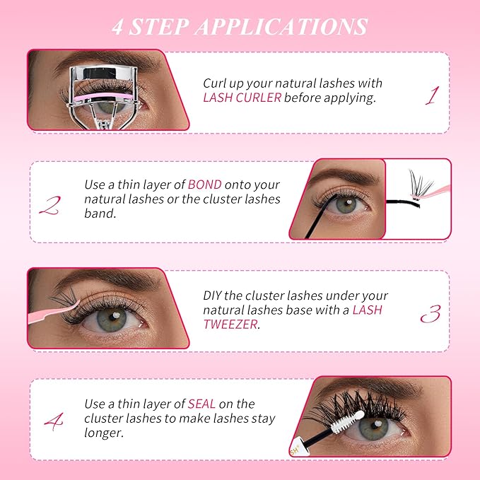 Lash Clusters Kit DIY Lash Extension Kit 3 Boxes Cluster Lashes 1930Pcs Cluster Eyelash Extensions Wispy Eyelash Clusters with Lash Bond&Seal,Gift Packs for Beginners Bulk Pack(12 Counts Lash Kit-1)