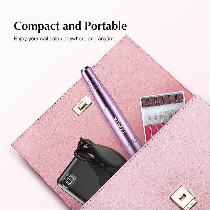 COSLUS C40 Electric Nail Drill File Professional: for Acrylic Gel Dip Powder Nails Portable Nail Machine Kit Manicure Pedicure Tools Polishing Set with Nail Drill Bits Sanding Bands