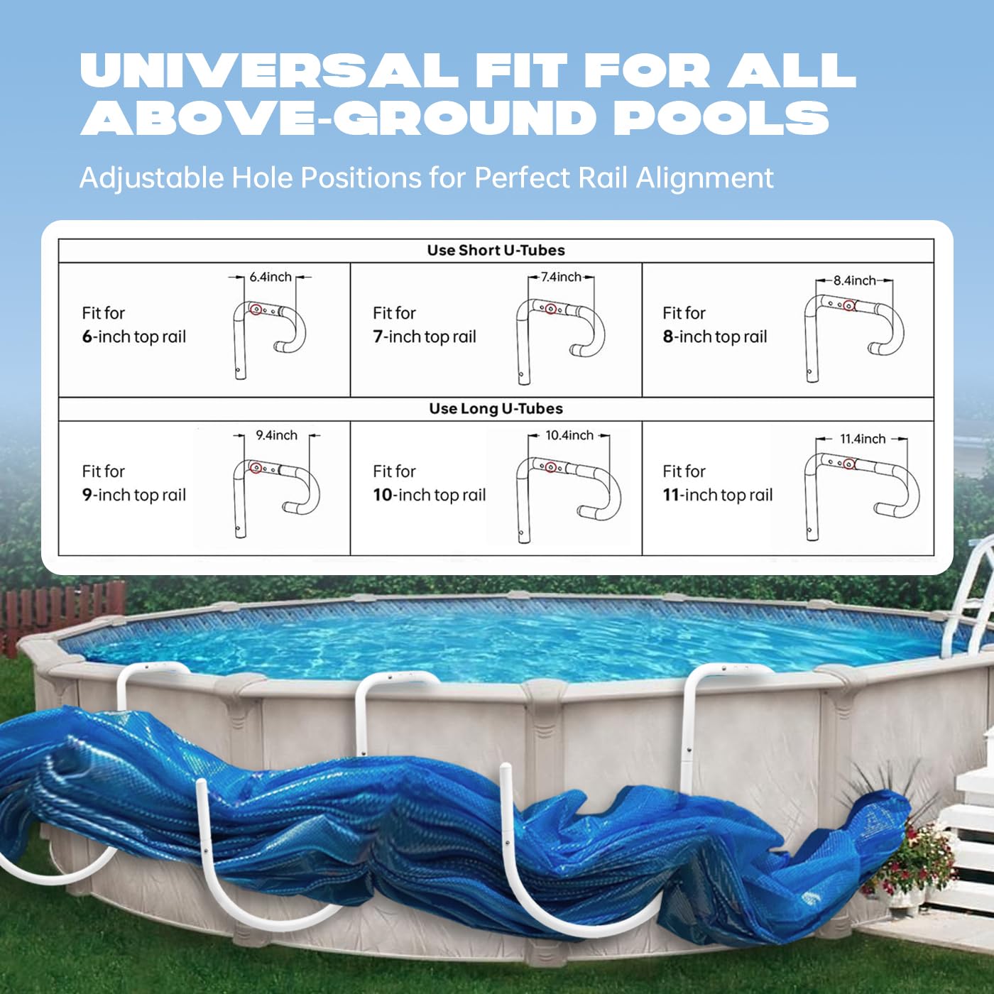 Pool Helper 5-Pack Solar Cover Holder for Steel Wall Above Ground Pools, Heavy Duty Solar Saddle Hooks, No-Drill Adjustable Solar Blanket Storage Brackets, Fits 6"-11" Top Rails