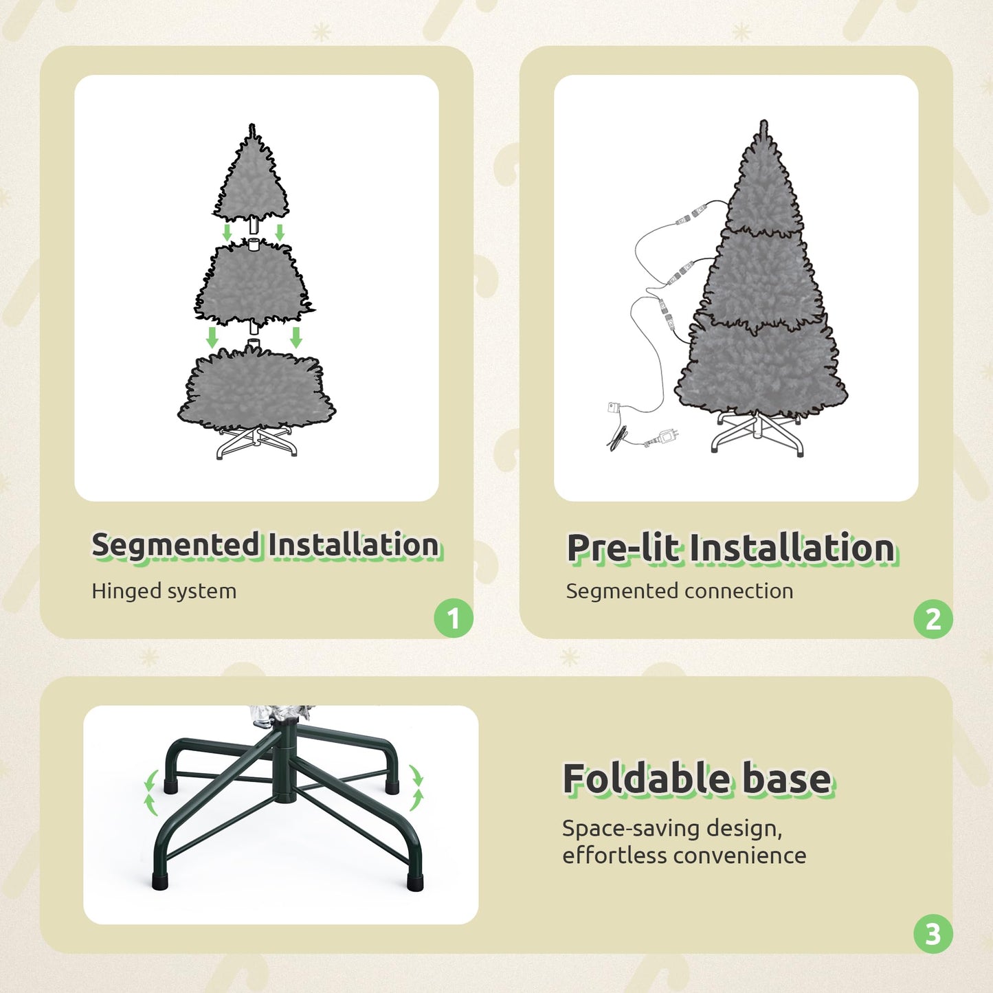 GOOBED Prelit Green Christmas Tree 7.5FT with Remote Control, Pre-Lit Green Artificial Hinged Spruce Christmas Tree with 1450 Tips, 550 LED Lights and 11 Light-Modes for Home, Party Decoration