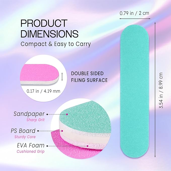 25PCS Mini Size PANA Professional Double Sided Nail Files - Pink&Teal, 180/240 Grit - Emery Board Nail Buffering File Manicure Pedicure Nail Polisher Washable