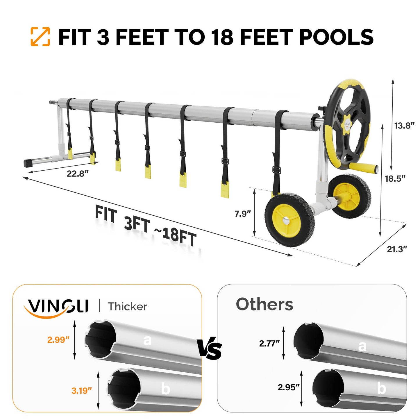 VINGLI Pool Cover Reel Set Solar Pool Cover Reel for Inground Swimming Pool, Aluminum Solar Swimming Inground Cover Blanket Reel (Upgrade) (14 FT)