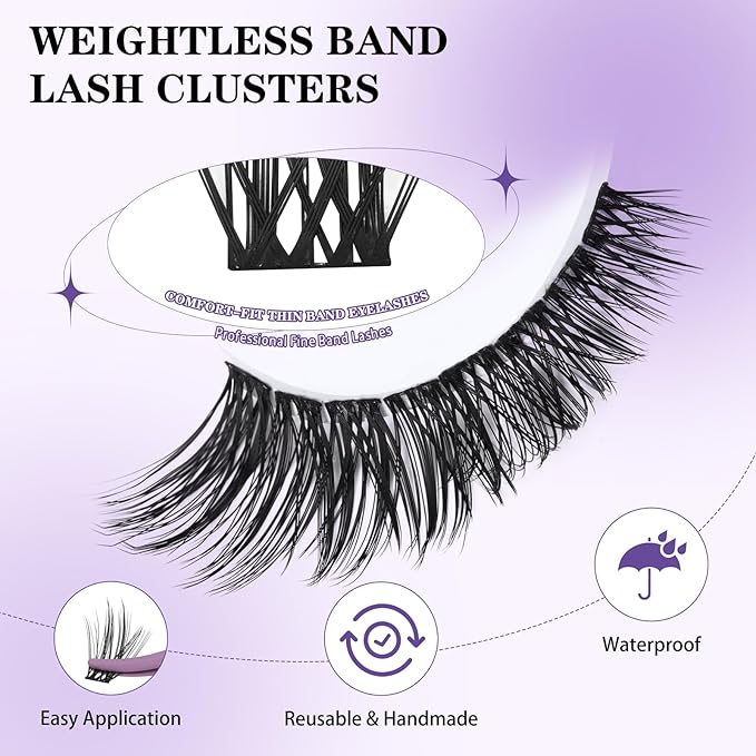 B&Q Wispy Lash Clusters Full B03,Eyelash Clusters 156PCS Comfortable band Cluster Eyelash Extensions,8-18mm Volume Individual Lashes Lightweight D Curl Lash Clusters Soft Eyelashes Natural Look(B03)