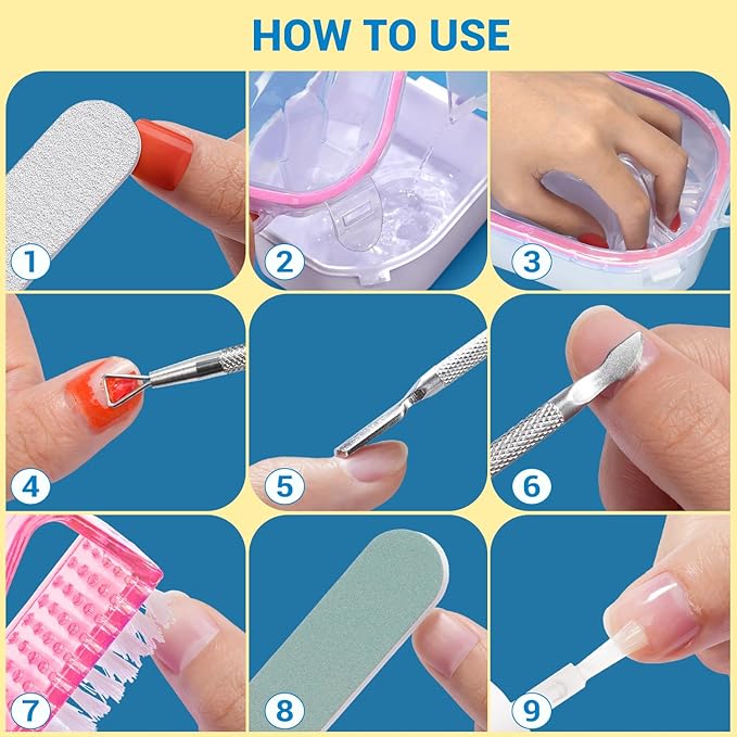 TsMADDTs Nail Polish Remover Kit with 2 pcs Nail Soaking Bowls Manicure Bowls for Hands, Cuticle Remover Tools, Cuticle Oil, Files, Buffers, Brush, Dip Removal Kit