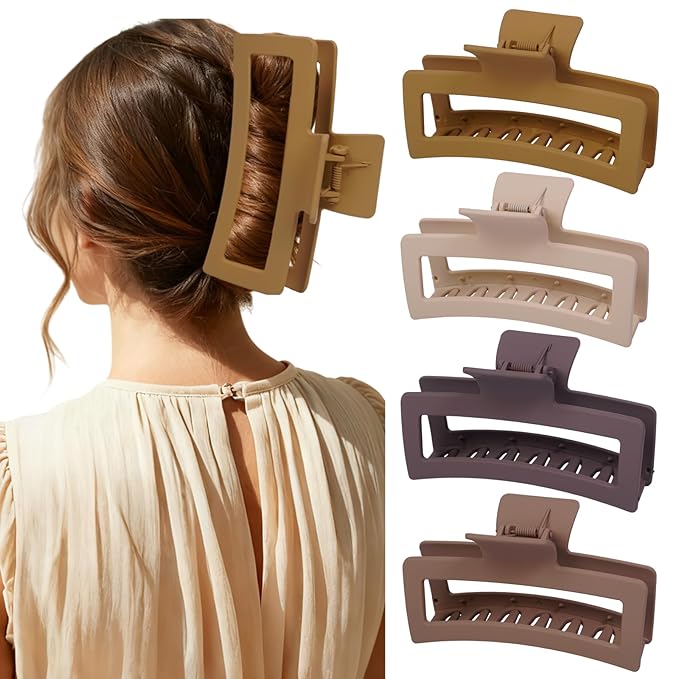 5 Inche Extra Large Claw Clips for Thick Hair and Long Hair,4-Pack Oversized Matte Big Hair Clips for Women, XL Jumbo Strong Hold Non-Slip Jaw Clips,Neutral Brown Color