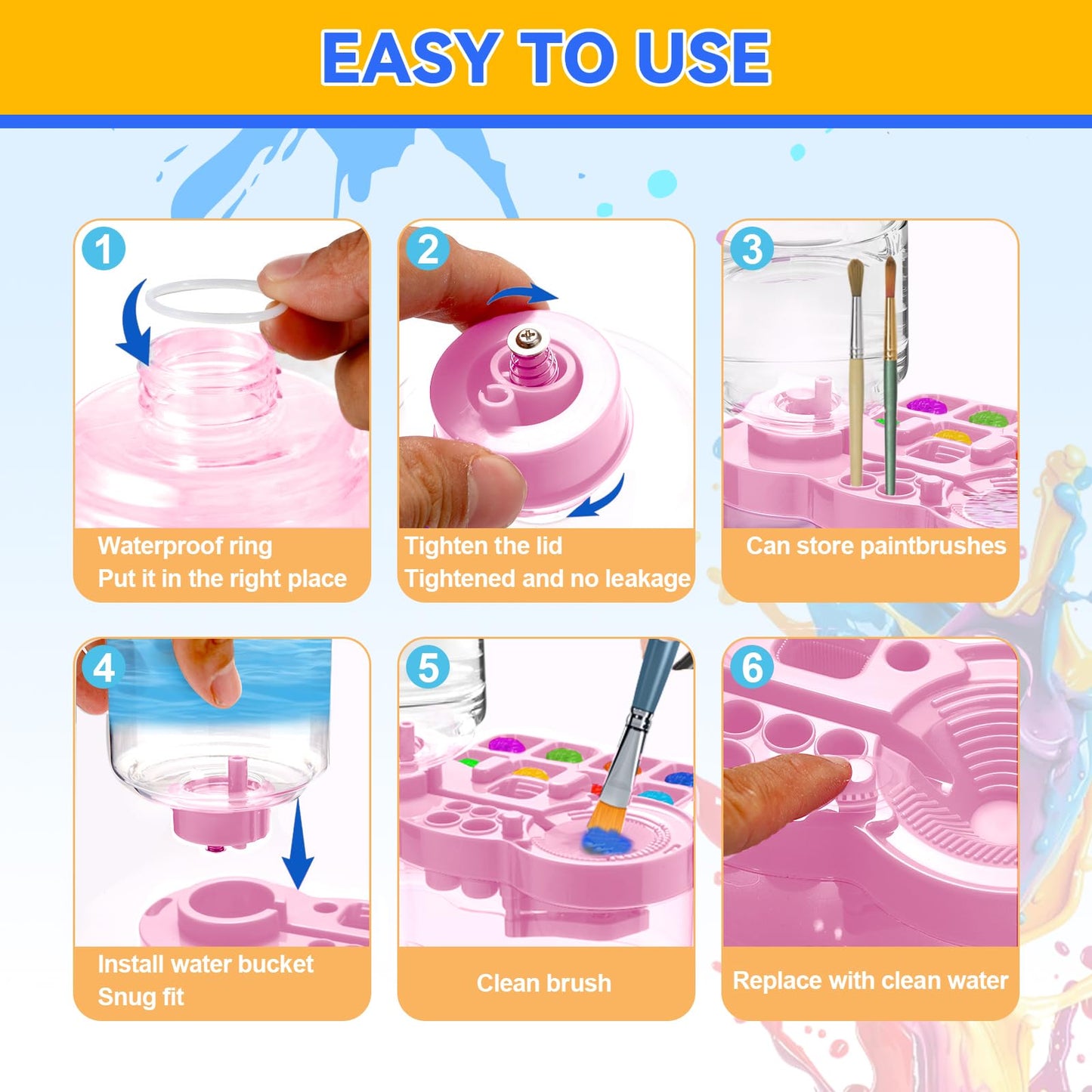 JEChrochen New Paint Brush Cleaner Tool, Acrylic Paint Brush Washing Station with Palette Face Paint Brush Water Cup for All Purpose Oil Watercolor Brush Painting Artist Professional Kits Accessories