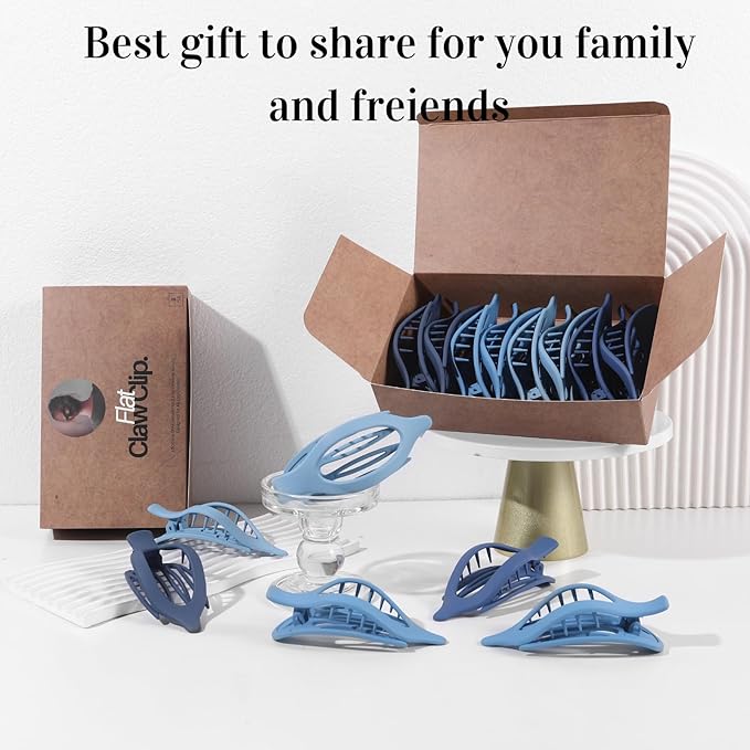 8 Pack Blue Flat Hair Clips – Matte Large French Blue Claw Clips for Women & Girls, No-Slip Strong Hold Gradient Barrettes for Thick or Thin Hair, Summer Beach Aesthetic Styling Accessories