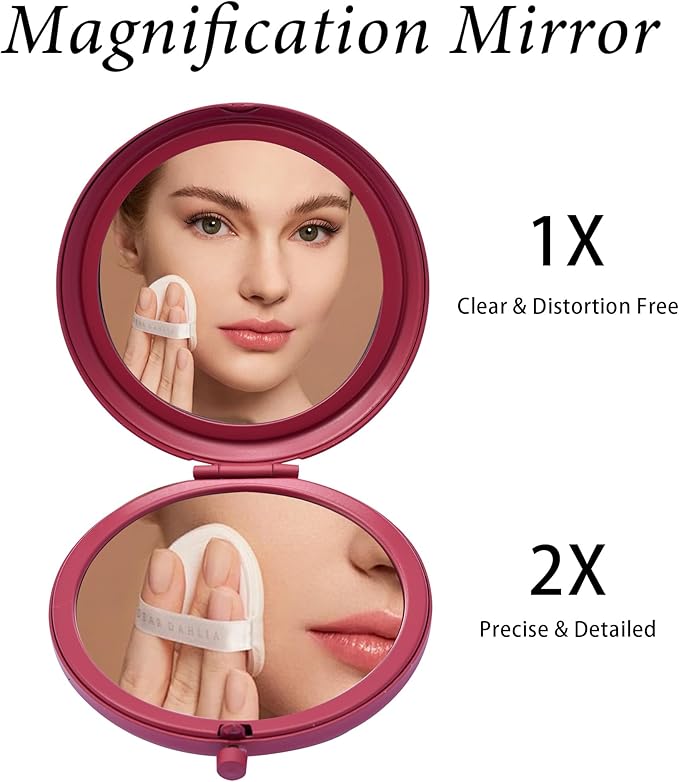 Compact Mirror for Purse, Metal Round Shell, Double-Sided 1X/2X Magnifying, Portable Travel Makeup Mirror, Mini Pocket Mirror, Fire Brick, 1 Pack
