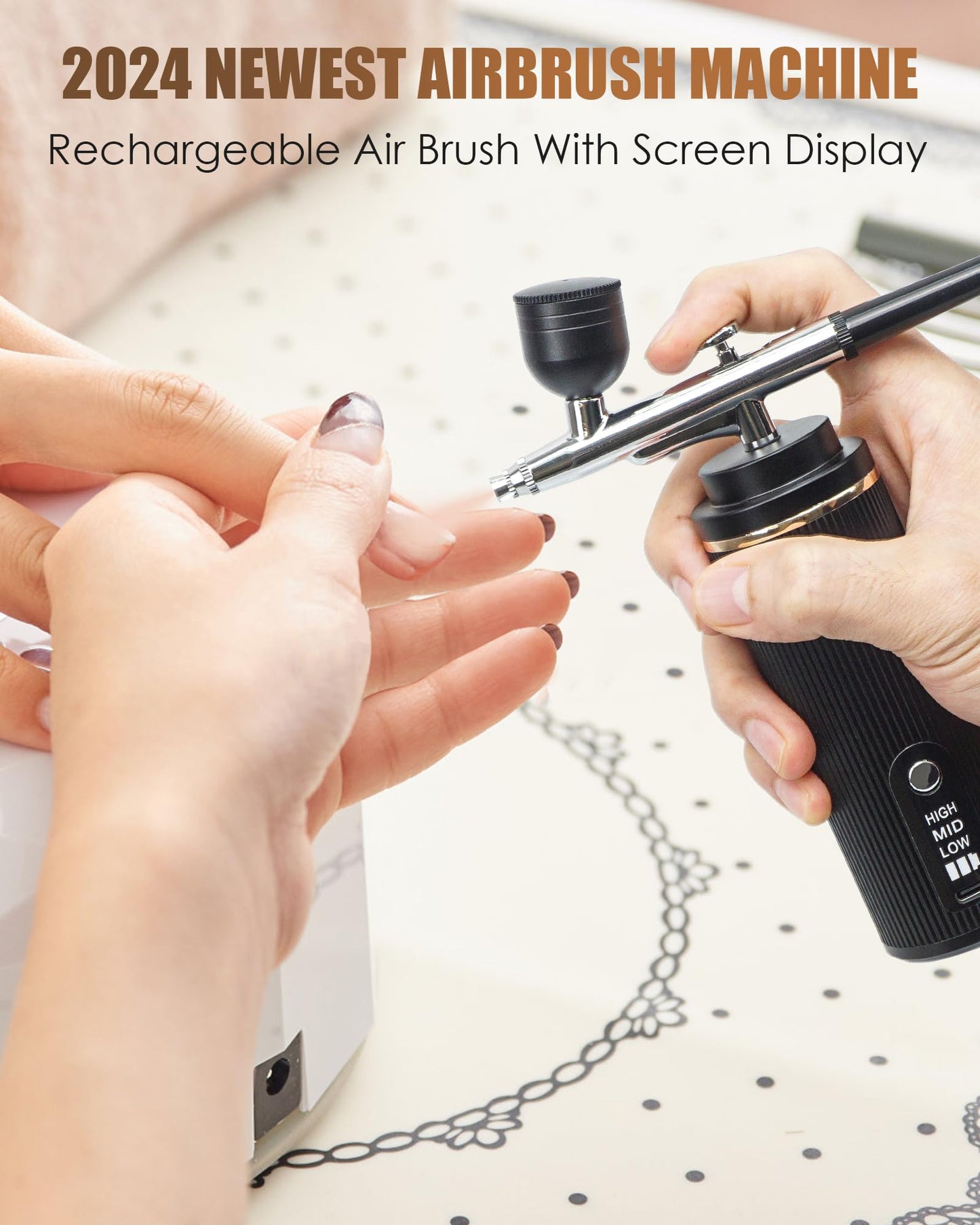 Airbrush Kit Rechargeable Cordless Airbrush Compressor - Airbrush Set Portable Wireless Air Brush for Nail Art, Barber, Cake Decor, Makeup, Model Painting(Black)