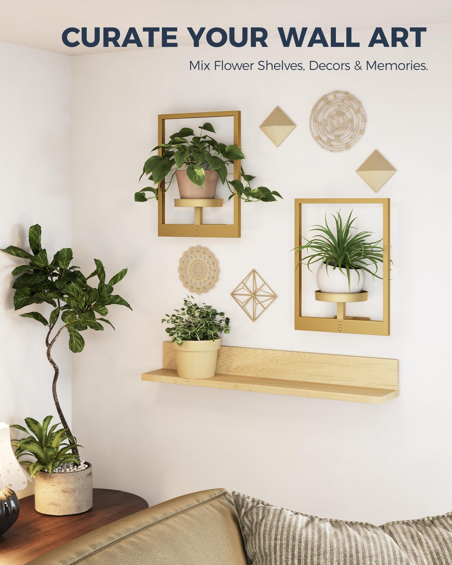 Bamworld Gold Plant Stand Indoor, Plant Hanger Wall Planters for Indoor Plants Window Plant Shelves Plant Holder Wall Decor, Room Decor (Patent Design)