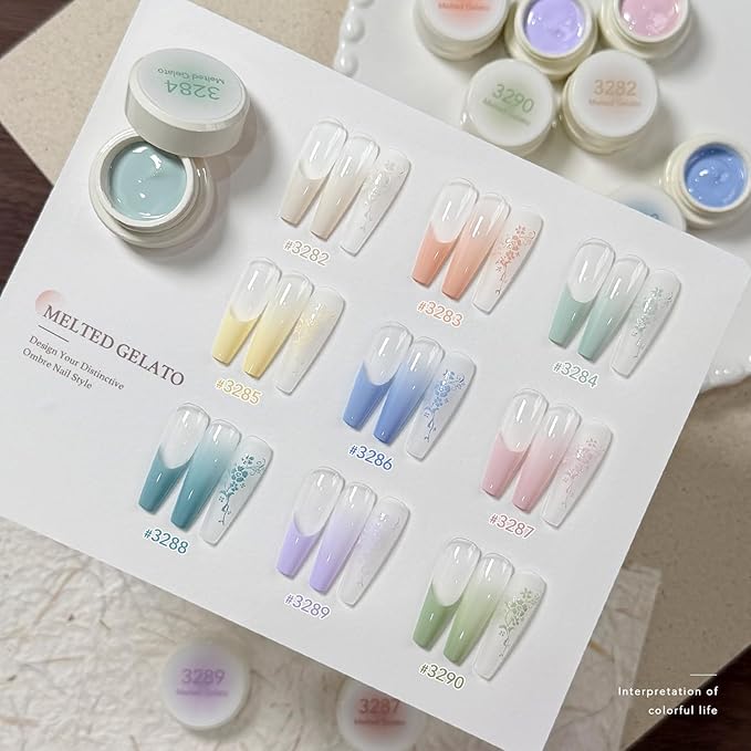 GAOY Ombre Gel Nail Polish Kit, 9 Colors UV LED Painting Gel with Sponges, Long-lasting Soak Off Pigmented Colors, Beginner Friendly Gradient & Aura Nail Art Set for Home & Salon Use, Melted Gelato